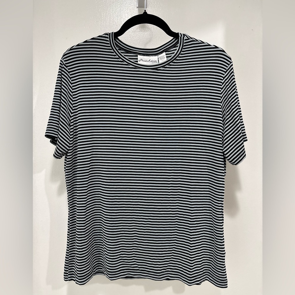 Chico's Black and Gray Striped Short Sleeve Tee Size 3